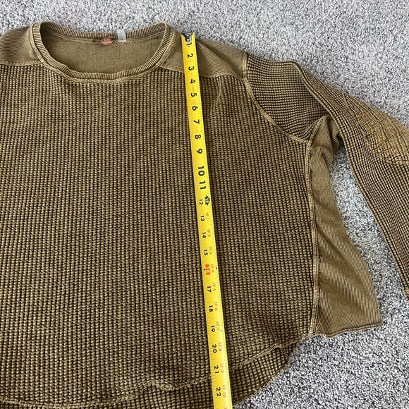 Free People FP One Waffle Knot Top Sweater Olive Green Brown Women’s Size S/P - Picture 4 of 9